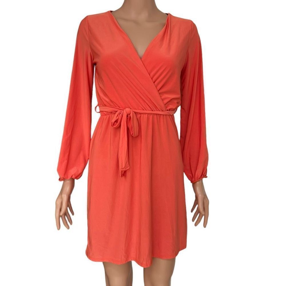 21 Saints orange stretch faux wrap dress size S NWT